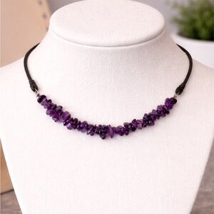 Raw amethyst leather cord choker necklace